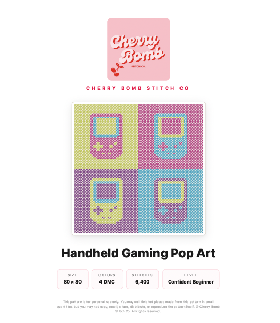 Exported pattern PDF cover with preview chart and pattern stats